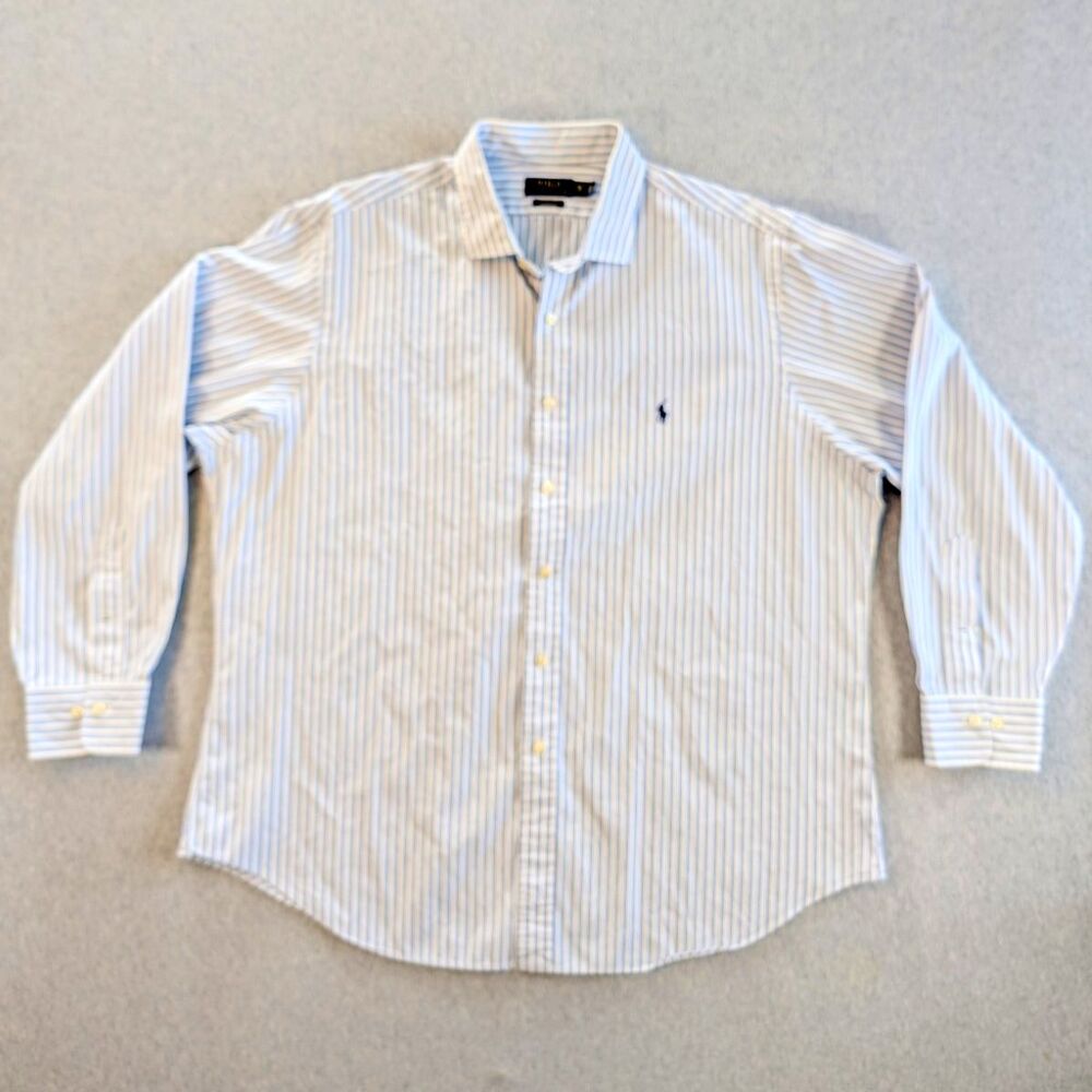 Polo Ralph Lauren Mens 2XL Blue White Striped Woven Cotton Long Sleeve Shirt